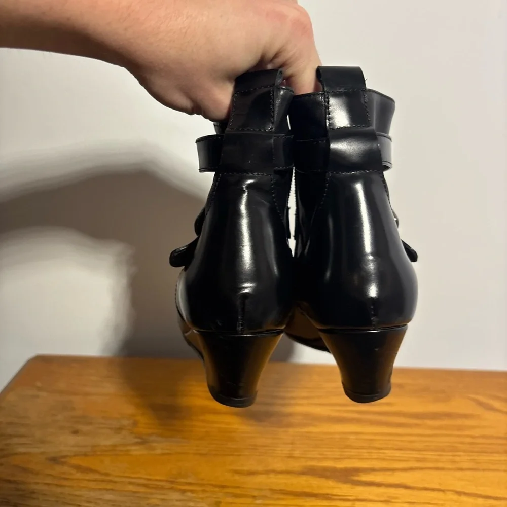 AGL Black Leather Wedge Ankle Boots Size EU 38.5